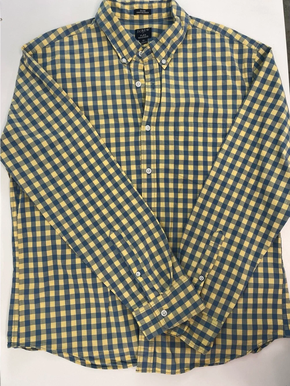 J. Crew Yellow and Navy Gingham Button-Down Shirt
